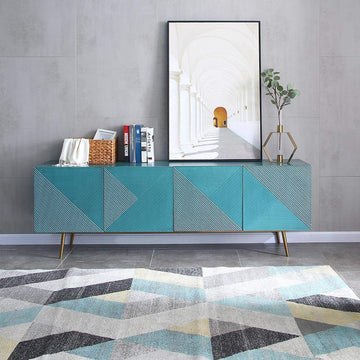 Contemporary Wood TV Stand with Storage in Blue Media Console for TVs up to 85"-Richsoul-Furniture,Living Room Furniture,TV Stands